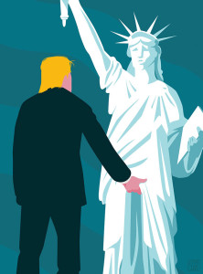 Trump grabbing Lady Liberty, by Lennart Gaebel